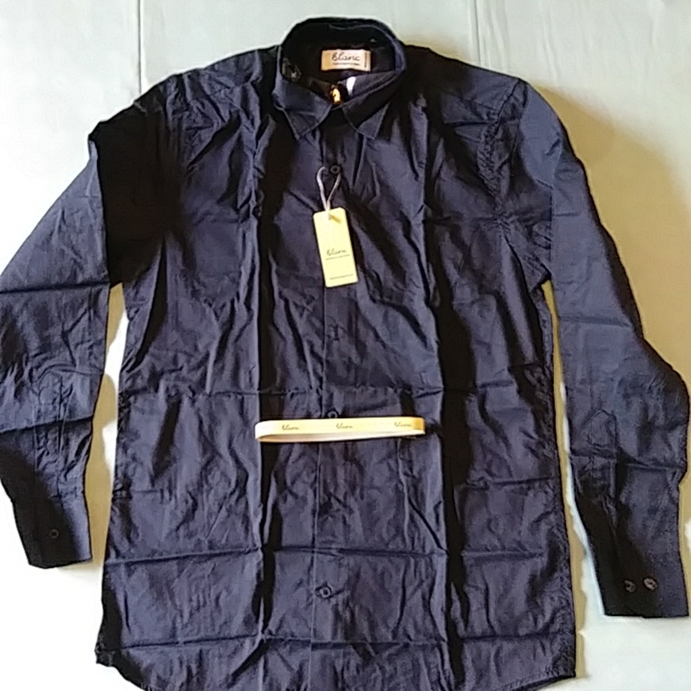 Blanc mens dress button down shirt sz MED navy blue